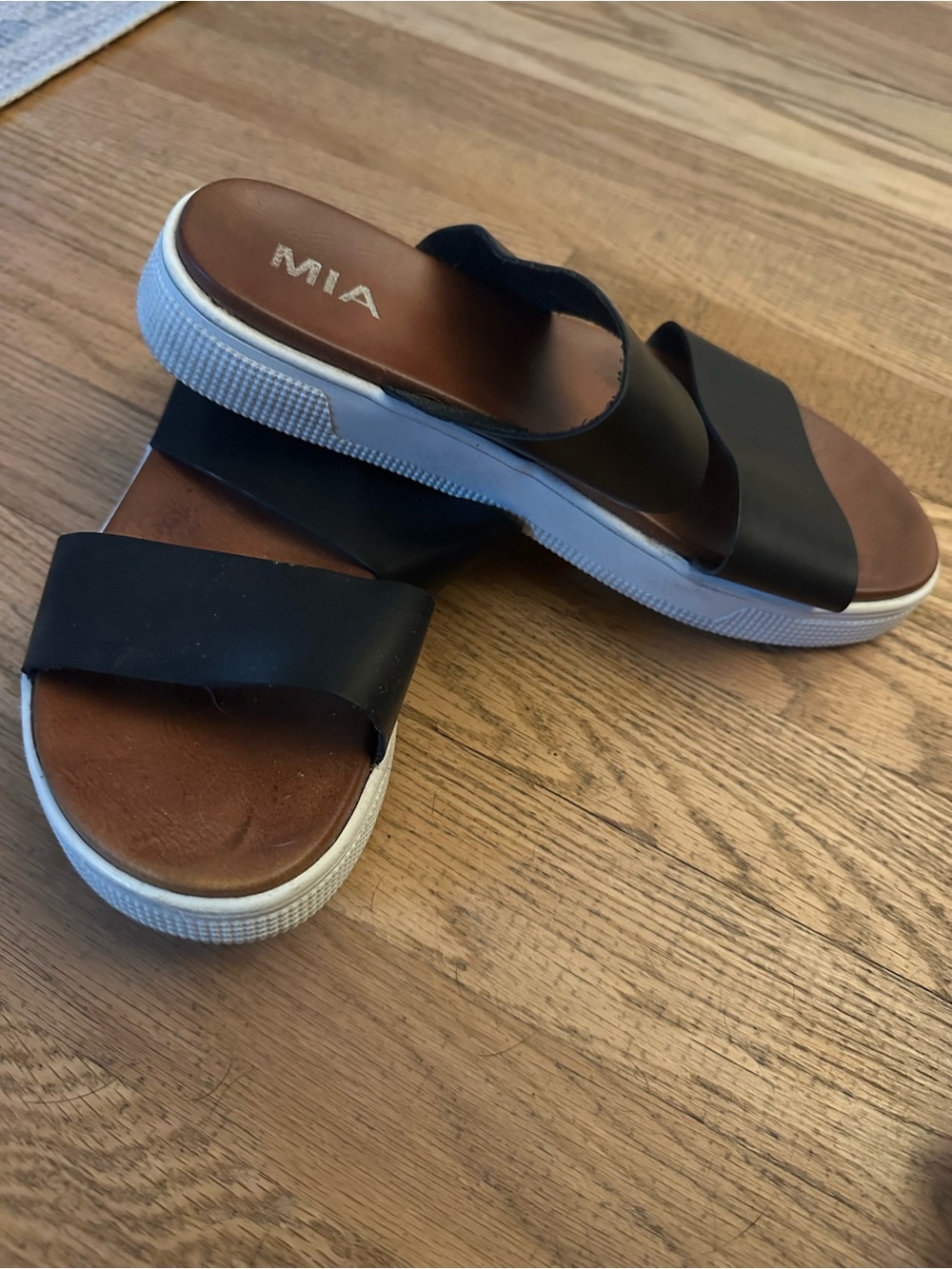 MIA Black and Brown Women's Slide Sandals with White Sole